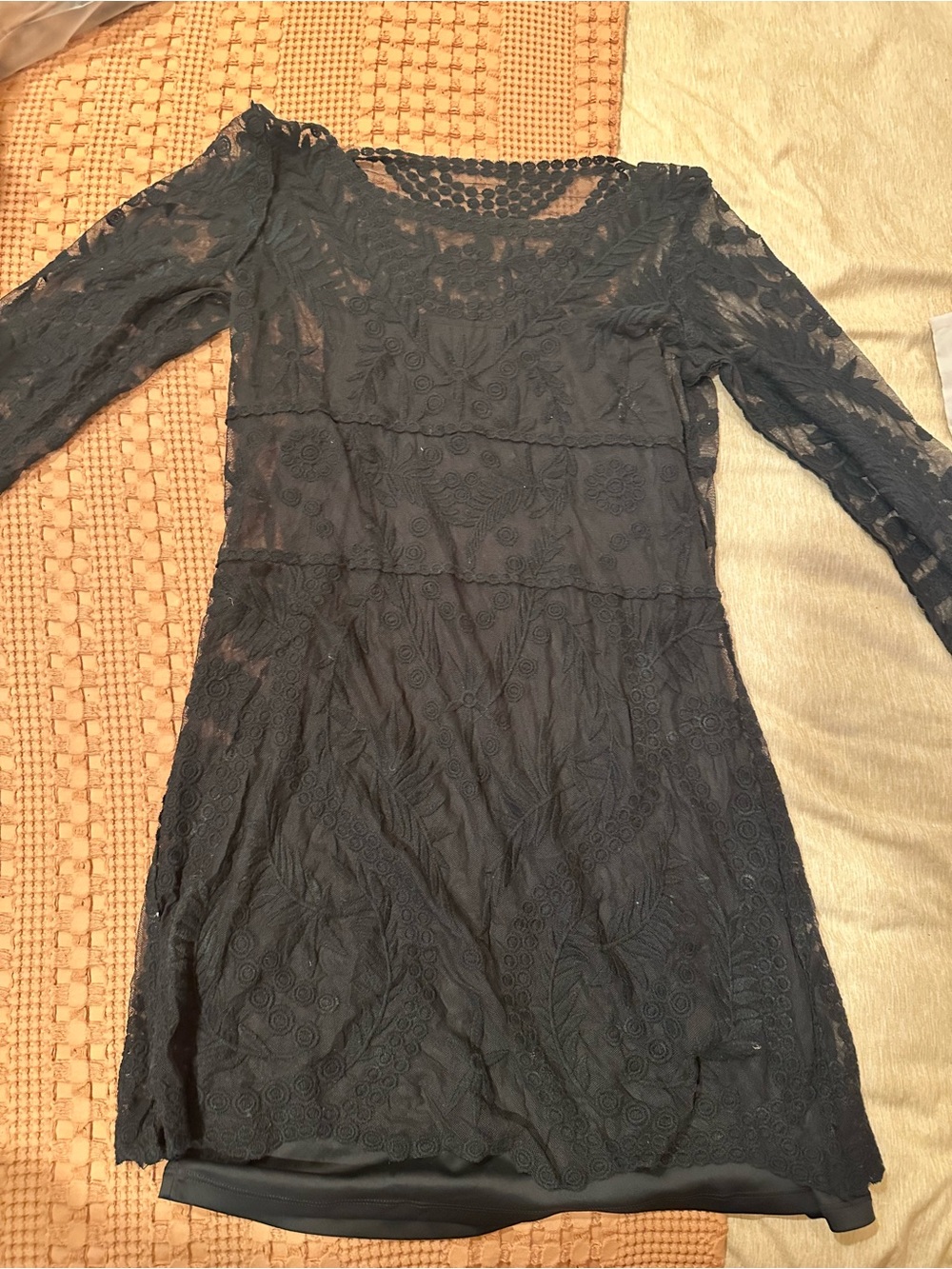 Express Black Lace Long-Sleeve Fit-and-Flare Dress